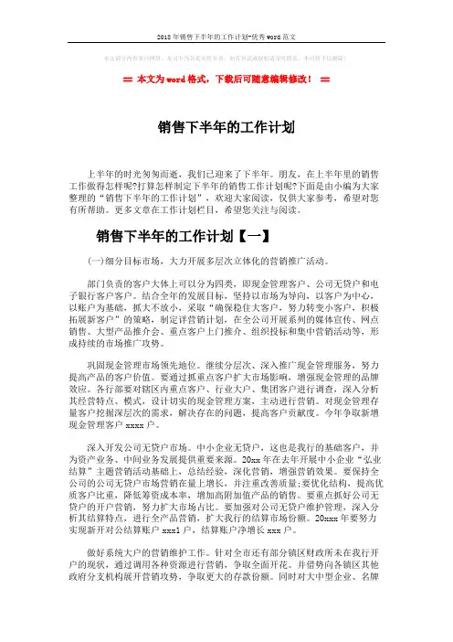 2018年销售下半年的工作计划-优秀word范文 (6页)