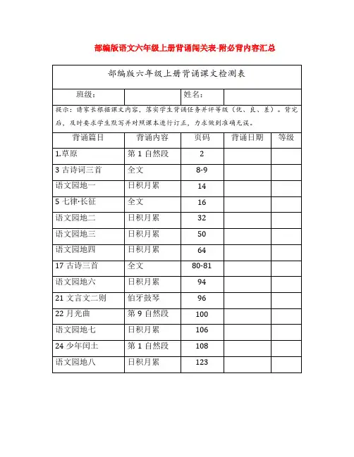 部编版语文六年级上册必背内容汇总(全册完整)