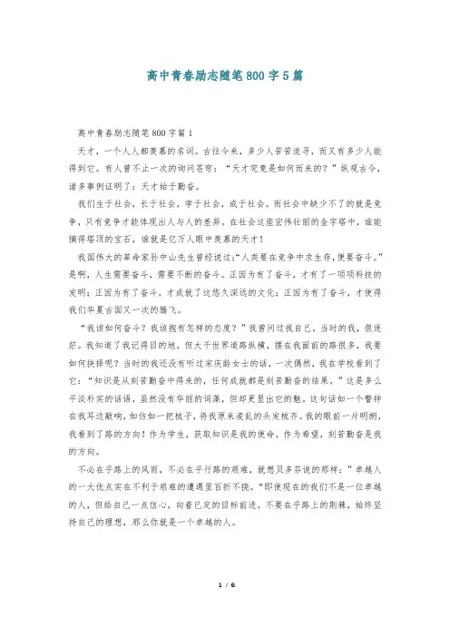 高中青春励志随笔800字5篇