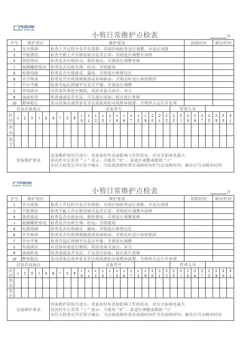 剪式举升机点检表