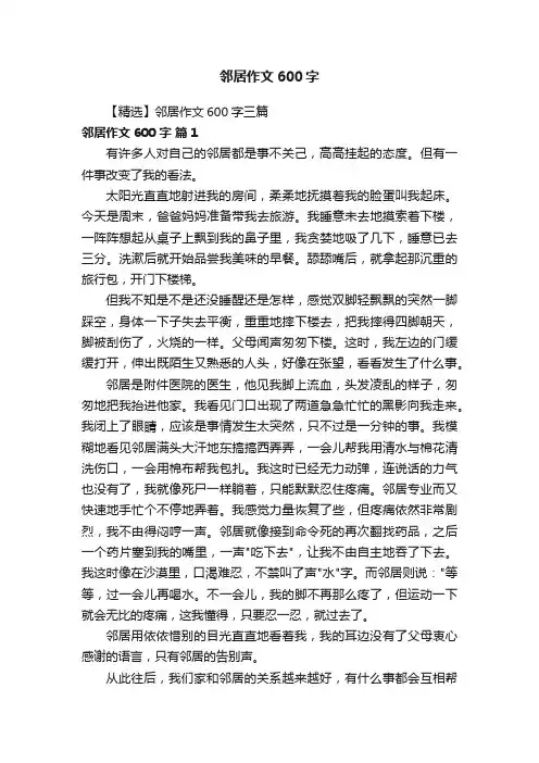 【精选】邻居作文600字三篇