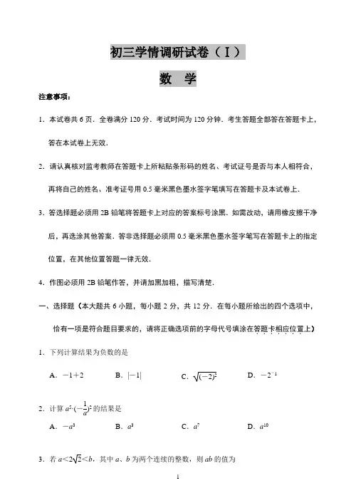 南京市2019中考一模数学试卷含答案
