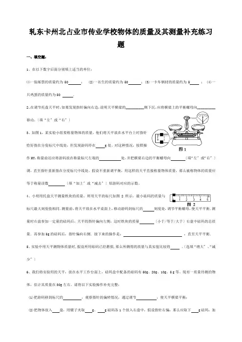 八年级物理上册 物体的质量及其测量同步辅导练习题(附答案)  试题