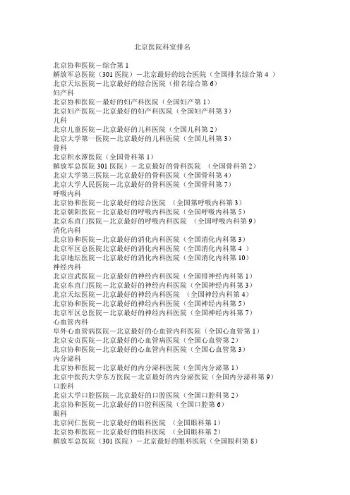 北京医院科室排名