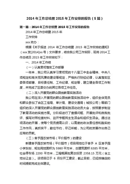 2014年工作总结暨2015年工作安排的报告（5篇）
