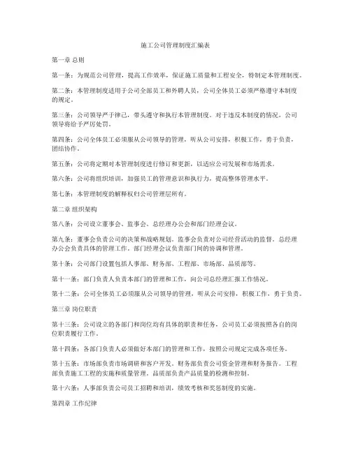 施工公司管理制度汇编表