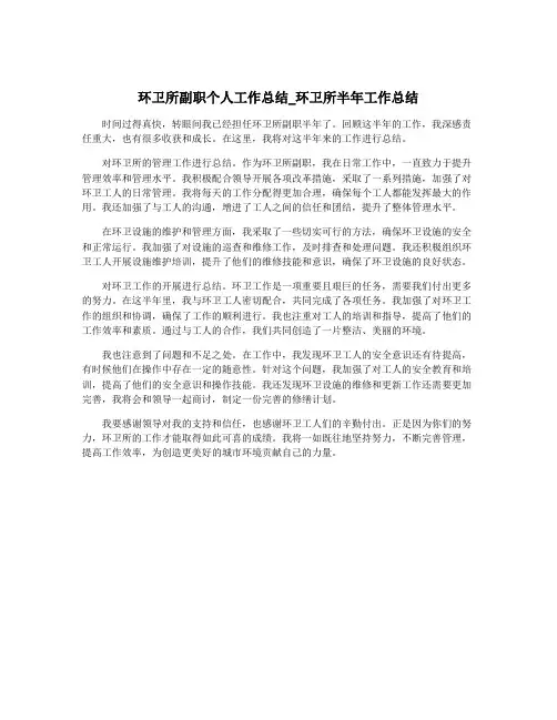 环卫所副职个人工作总结_环卫所半年工作总结