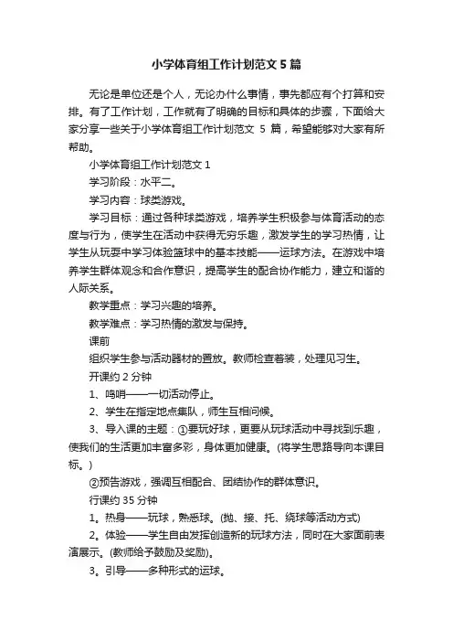 小学体育组工作计划范文5篇