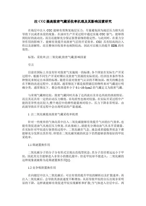 注CO2提高致密气藏采收率机理及其影响因素研究