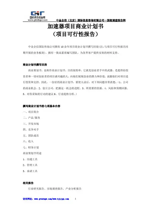 加速器项目商业计划书