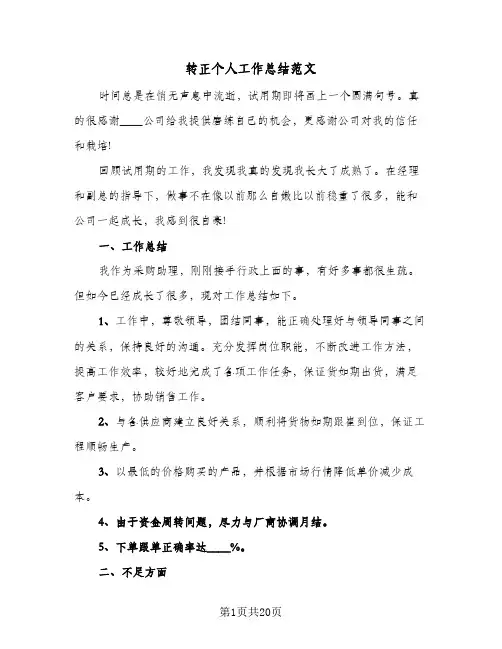 转正个人工作总结范文(9篇)