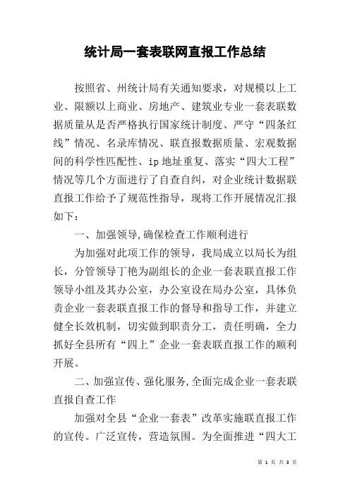 统计局一套表联网直报工作总结