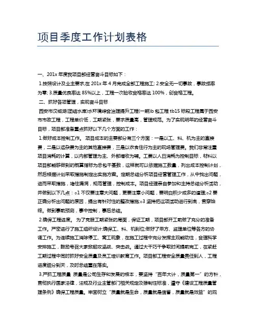 项目季度工作计划表格