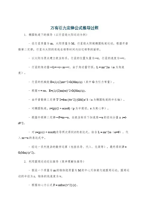 万有引力定律公式推导过程