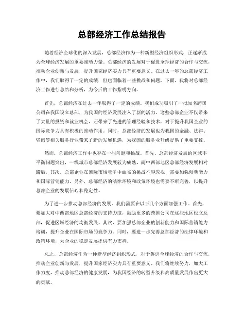 总部经济工作总结报告