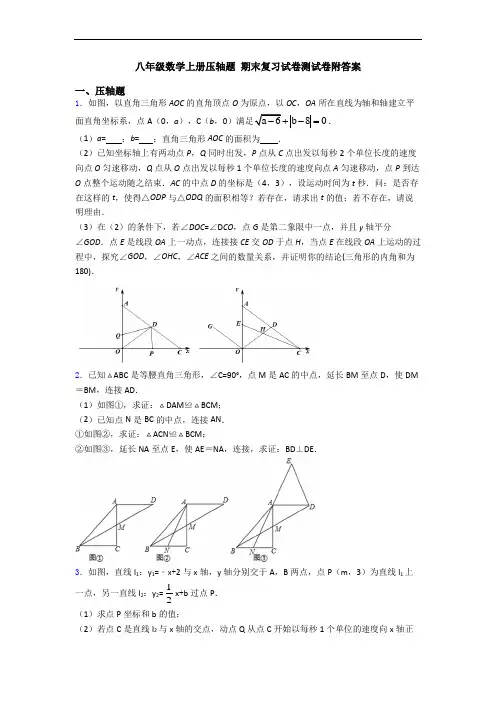 八年级数学上册压轴题 期末复习试卷测试卷附答案