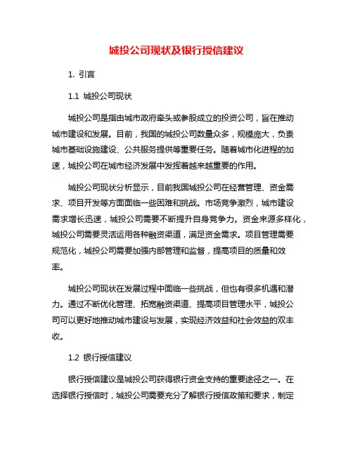 城投公司现状及银行授信建议
