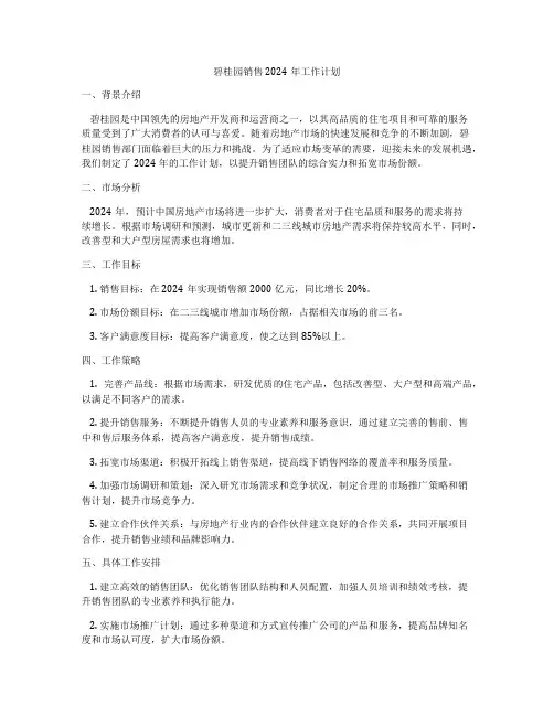 碧桂园销售2024年工作计划