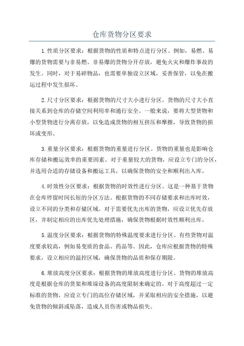 仓库货物分区要求