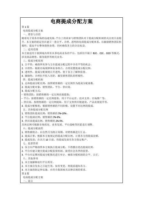 电商提成分配方案
