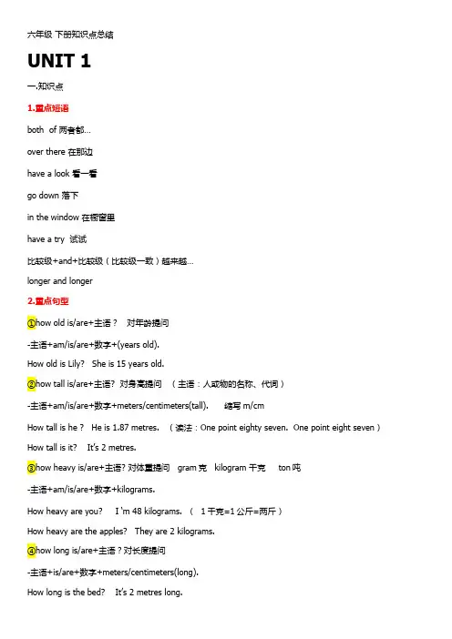 pep英语六年级下册知识点总结
