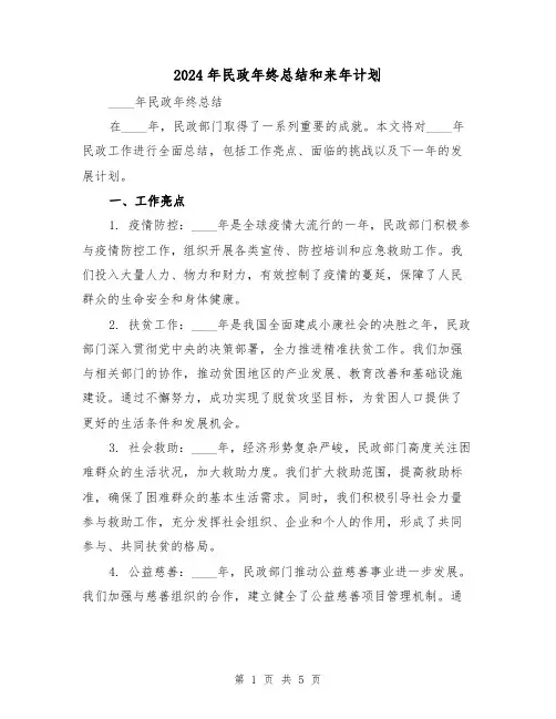 2024年民政年终总结和来年计划(2篇)