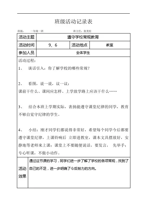 一年级一班2016年班级活动记录表【优质】