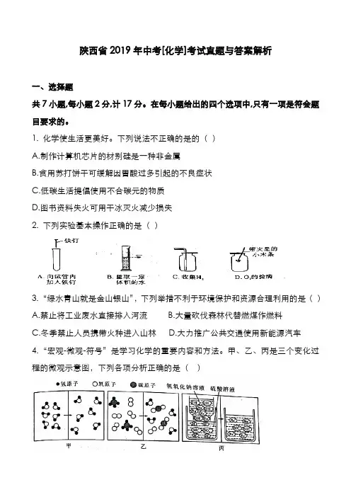 陕西省2019年中考[化学]考试真题与答案解析