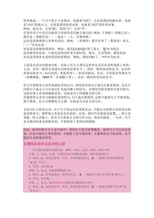 主谓宾定状补以及词性口诀