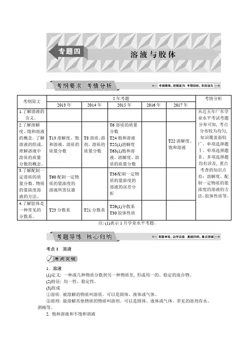 2018年广东省普通高中化学学业水平测试复习-专题四-溶液与胶体