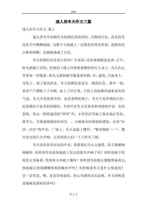 迷人的冬天作文三篇