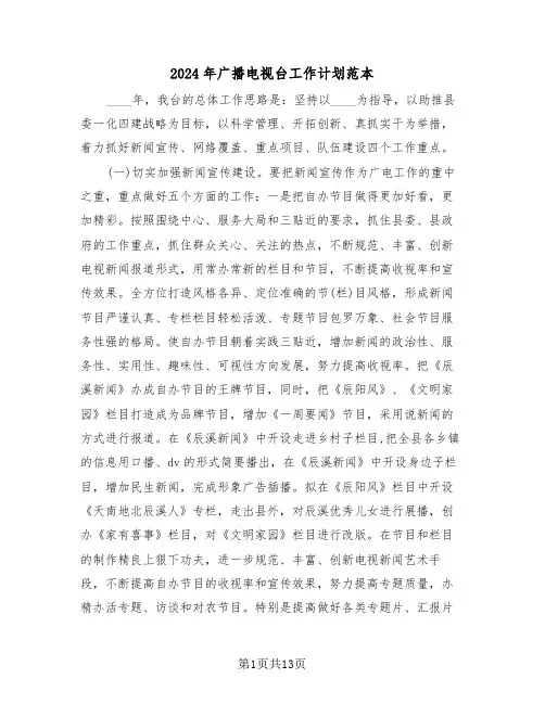 2024年广播电视台工作计划范本（三篇）