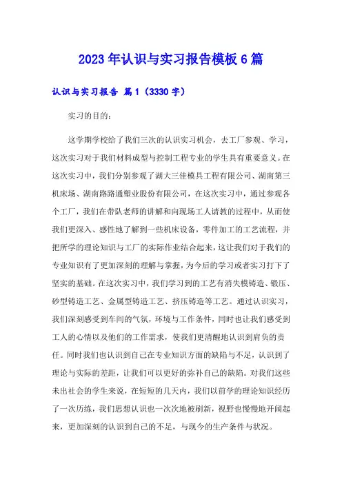 2023年认识与实习报告模板6篇【整合汇编】