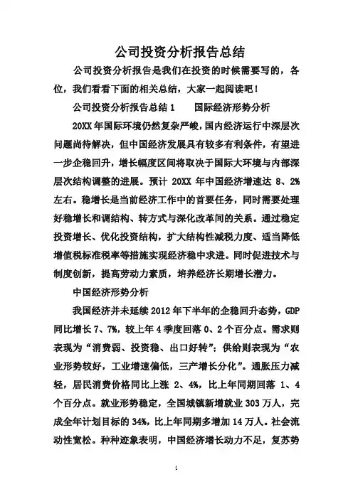公司投资分析报告总结