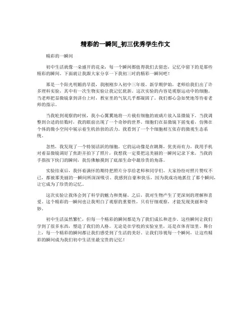 精彩的一瞬间_初三优秀学生作文