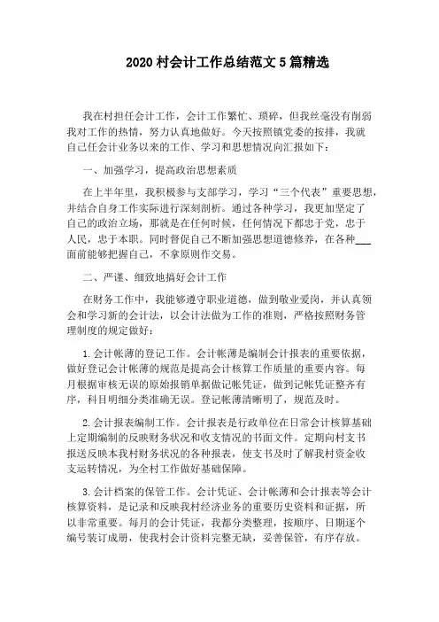 2020村会计工作总结范文5篇精选