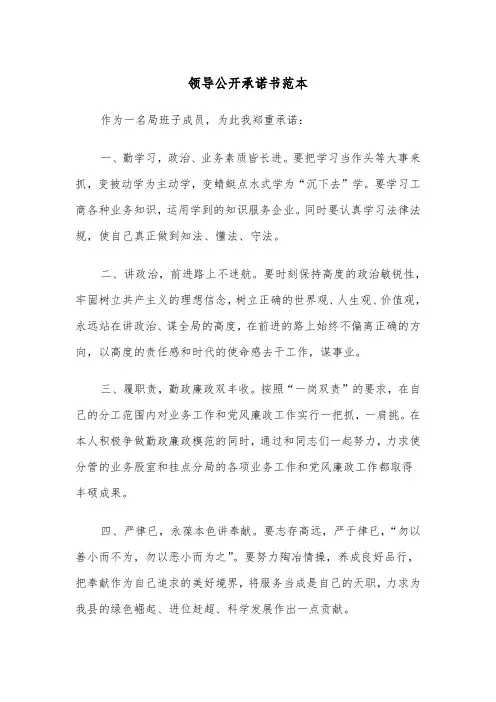 领导公开承诺书范本（2篇）
