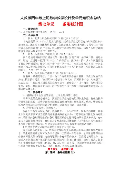 人教版四年级上册数学第七单元条形统计图教学设计及单元知识点总结