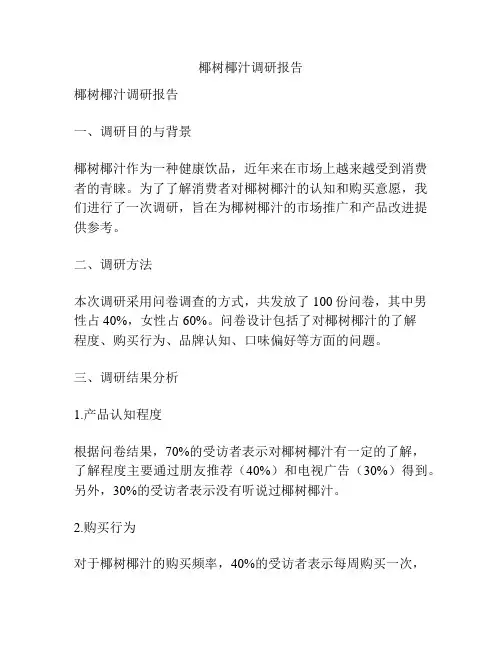 椰树椰汁调研报告