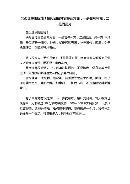 怎么练扶阳固精？扶阳固精其实是两方面，一是肾气补充，二是固漏光