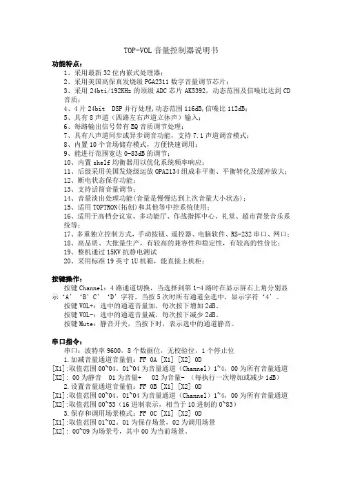 可编程中控系统-音量控制器TOP-VOL使用说明书V2015-067