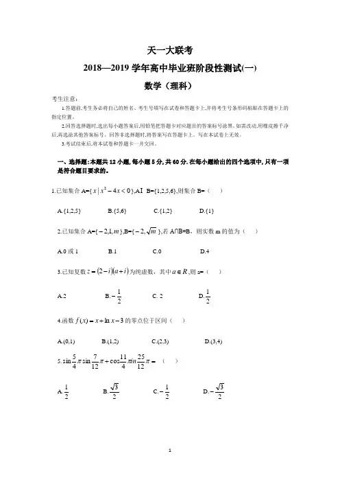 天一大联考2018—2019学年高中毕业班阶段性测试(一)理科数学试题