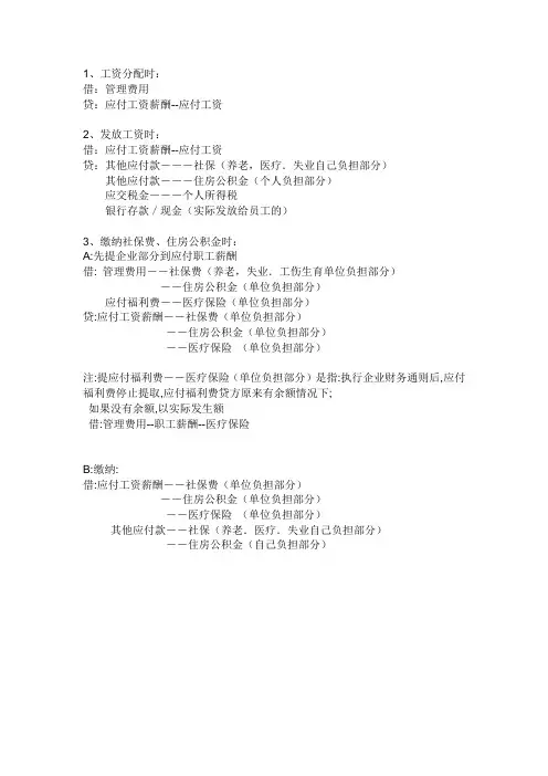 工资处理会计分录