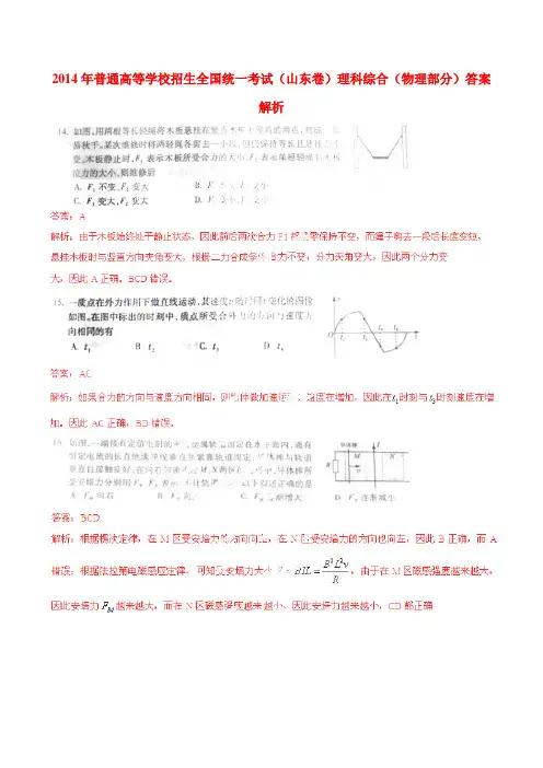 普通高等学校招生全国统一考试理综物理试题(山东卷,扫描版,解析版)