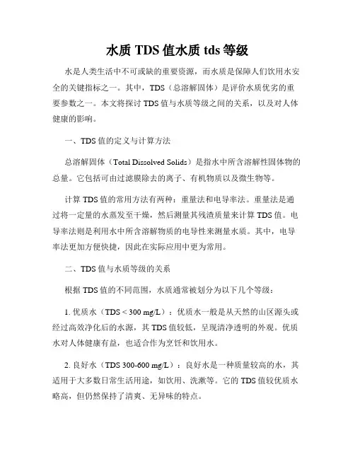 水质TDS值水质tds等级