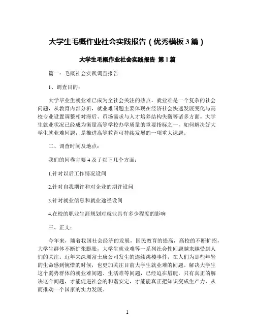 大学生毛概作业社会实践报告(优秀模板3篇)