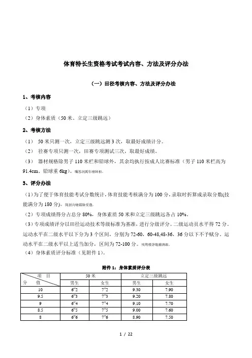 体育特长生资格考试考试内容、方法及评分办法