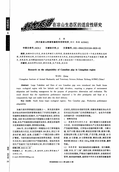 新加系猪在凉山生态区的适应性研究