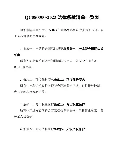 QC080000-2023法律条款清单一览表