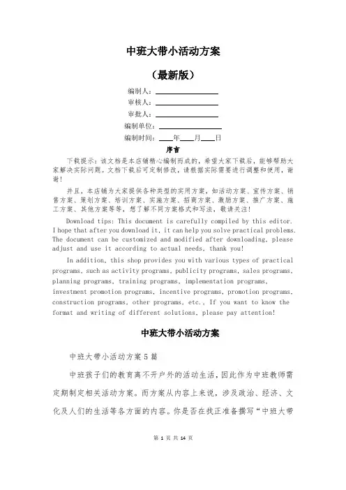 中班大带小活动方案